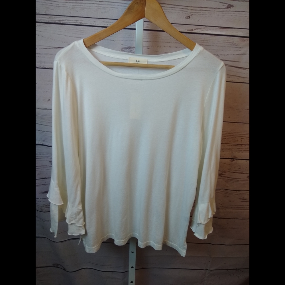 Anthropologie T.La Cream Ruffle Sleeve Tee